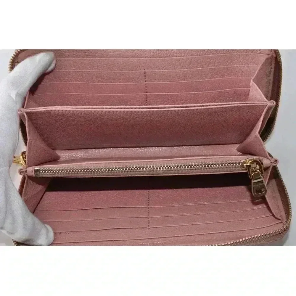 MIU MIU Ribbon Long Wallet Leather Pink Gold Zip Women Used Auth w/Card 8C11191 - Picture 8 of 15